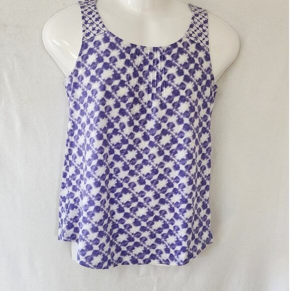 J Jill Scoop Neck Pintucked Purple and White Batik Tank Top Women's Size XS - Picture 1 of 8